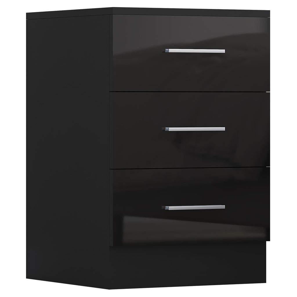 REFLECT - 2 Door CORNER + 2x 3 Drawer Bedside - Gloss Black / Matt Black
