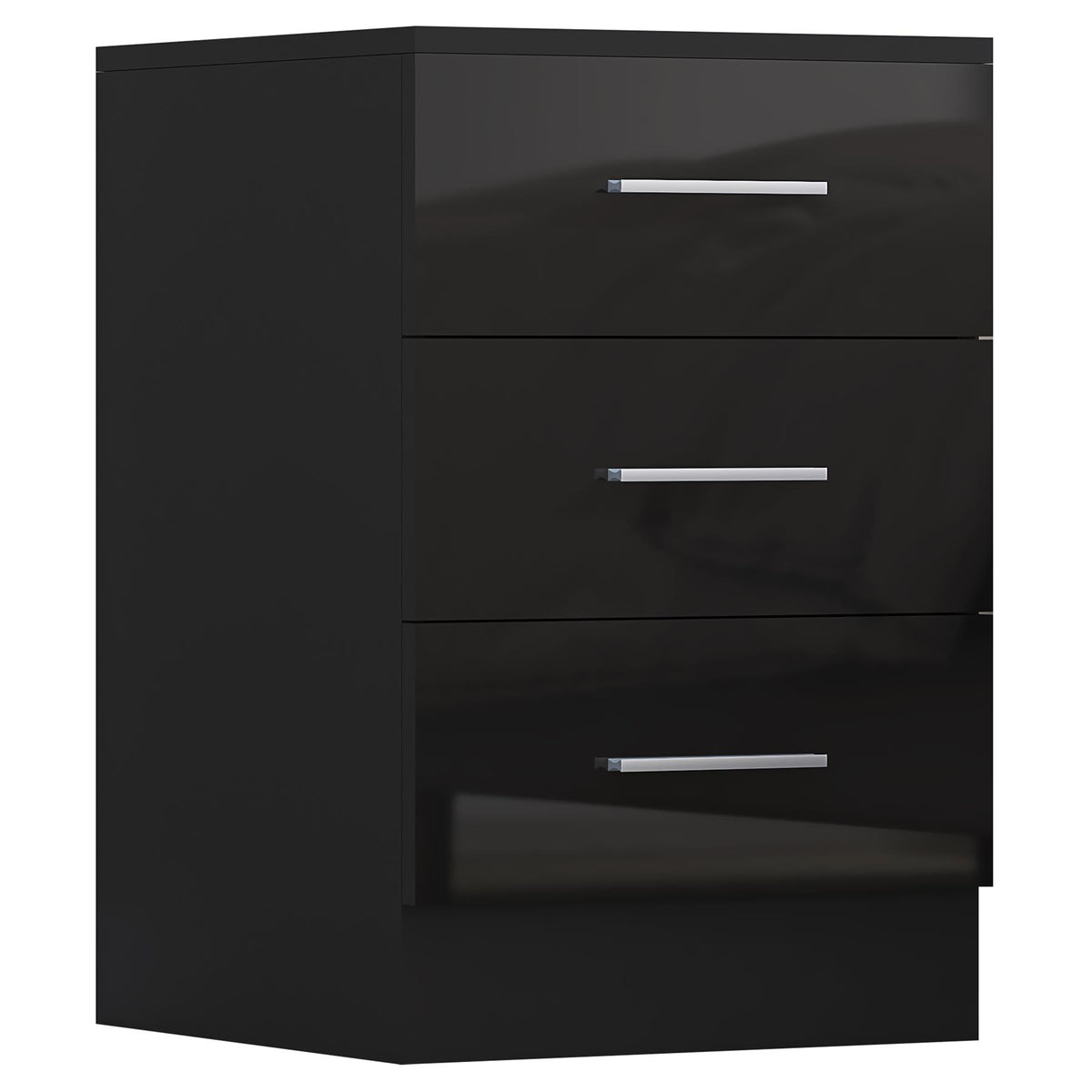 Reflect 3pc Wardrobe Bundle - 2 Door Corner + 2x 3 Drawer Bedsides - Black Gloss & Black Oak