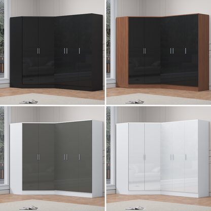 REFLECT Gloss 5 Door Corner Wardrobe Bundle Inc Corner + 3 Door Wardrobe Set