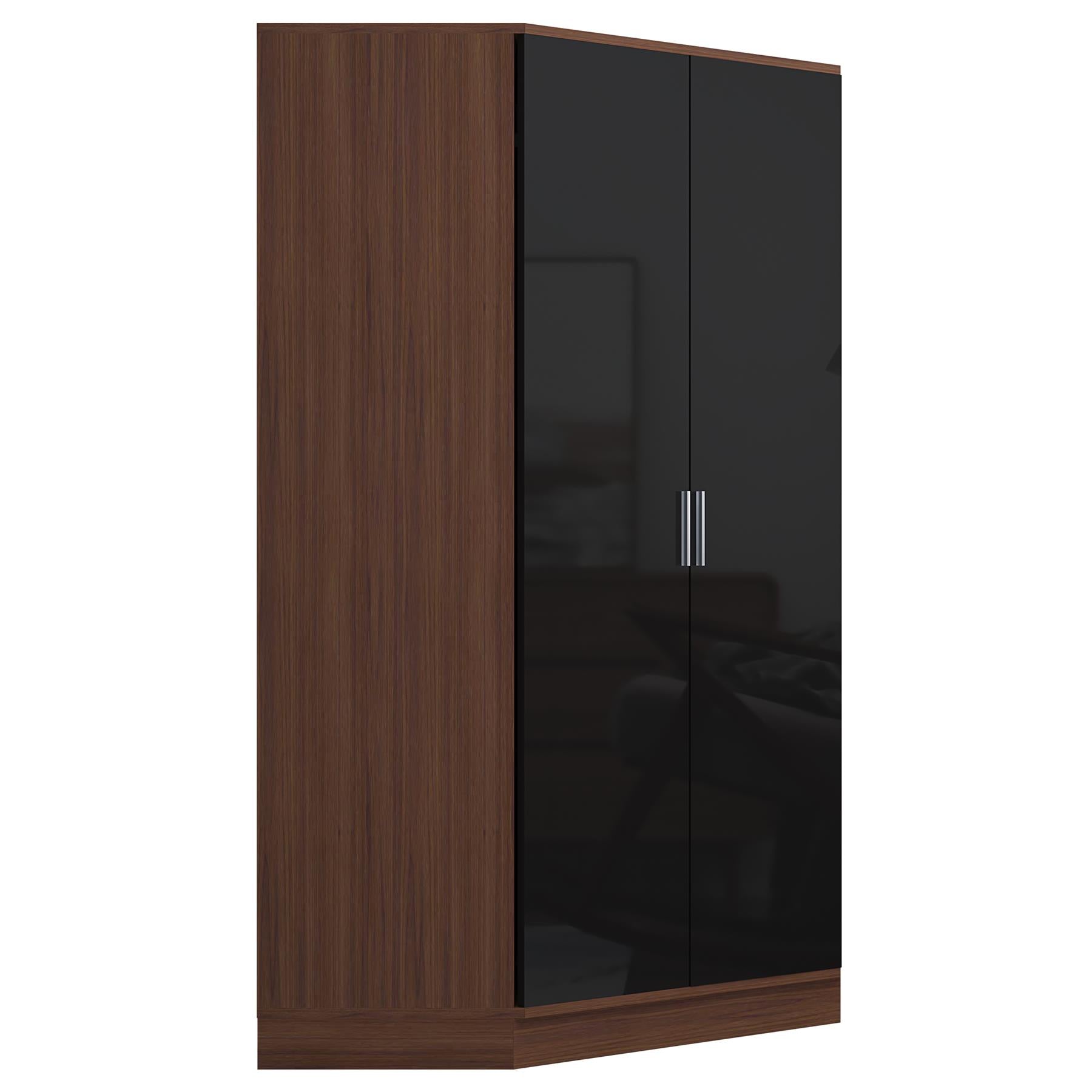 REFLECT High Gloss Bedroom Furniture Wardrobe Chest Bedside Desk - Black/Walnut