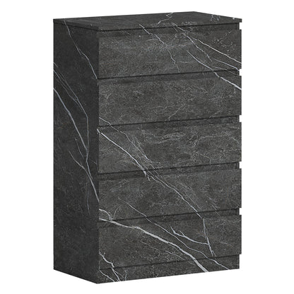 ZITA Grey Marble Effect 5 Drawer Chest - Modern Storage Unit, Stylish Bedroom Storage