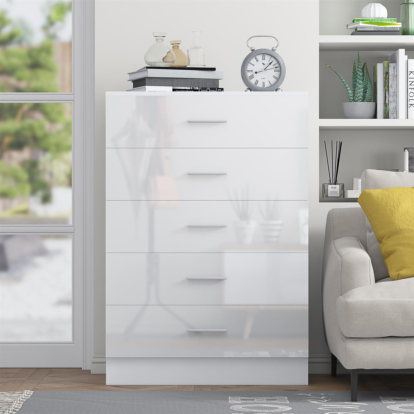 Reflect 5 Drawer Chest - White Gloss & Matt White - Modern Vertical Bedroom Storage Unit