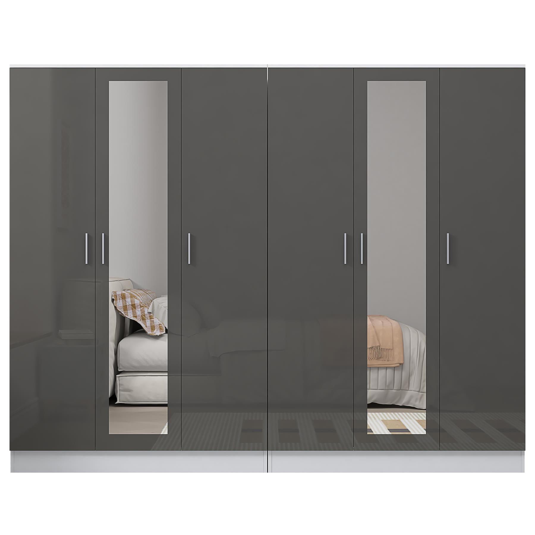 Reflect 2pc Wardrobe Bundle - 3 Door Mirror + 3 Door Mirror - Grey Gloss & Matt White