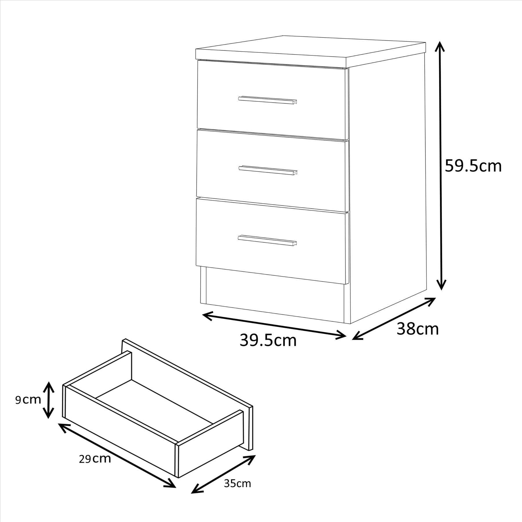 Reflect 2 Door Sliding Wardrobe, 6 Drawer Wide Chest, 3 Drawer Bedside, 4 Drawer Desk - White Gloss & Matt White - Modern Bedroom Furniture Set