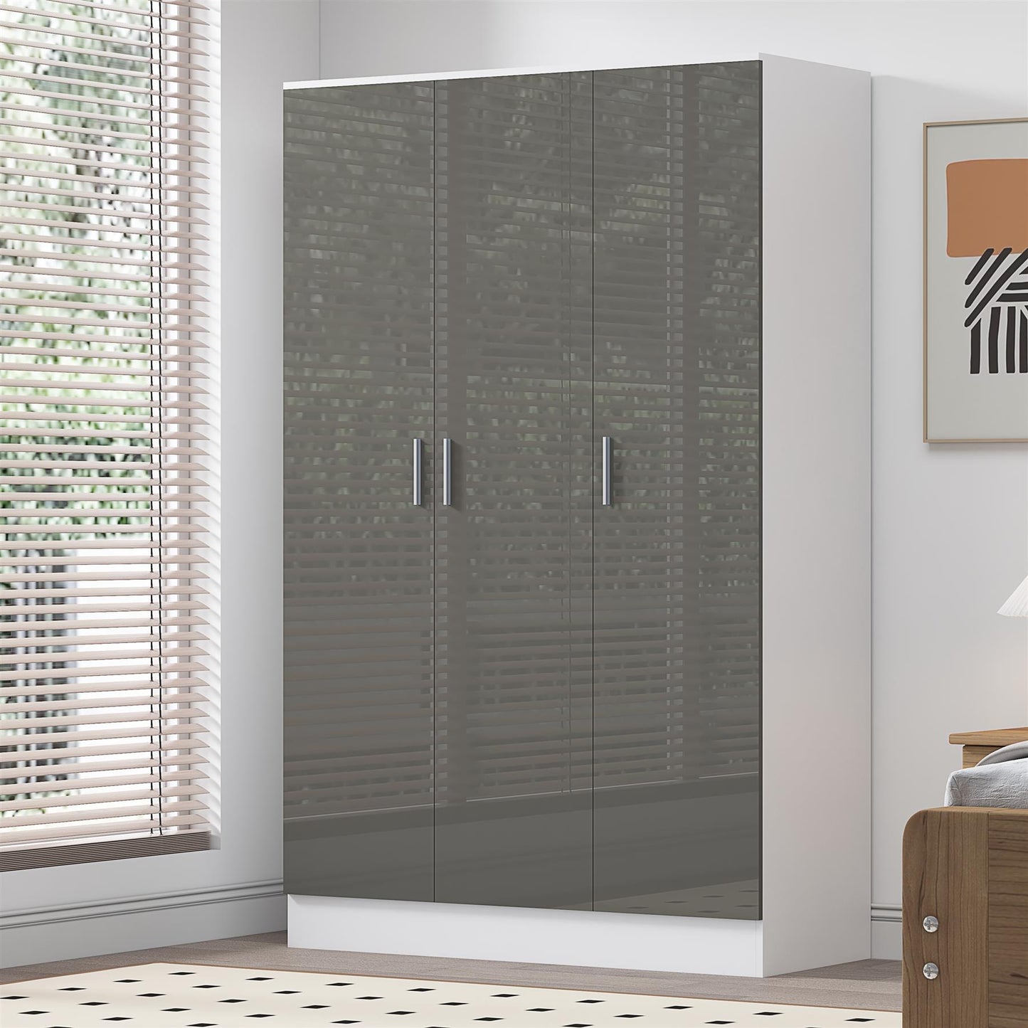 REFLECT High Gloss Bedroom Furniture Wardrobe Chest Bedside Desk in Grey/White