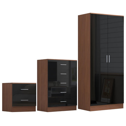 REFLECT Gloss 3pc Bedroom Set - 2 Door Wardrobe + 5 Draw Chest + Bedside