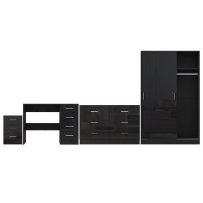 REFLECT Gloss 4pc Set - 2 Door Sliding Wardrobe + Wide Chest + Bedside + Desk