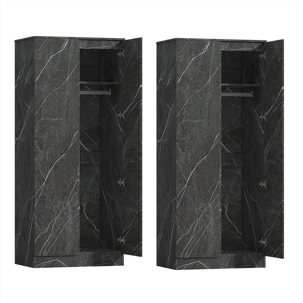 ZITA Grey Marble Effect 2 Piece Wardrobe Bundle - 2 x 2-Door Wardrobes, (L) 50cm x (W) 76cm x (H) 180cm.