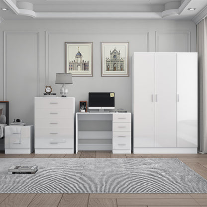 REFLECT Gloss 4pc Bedroom Set - 3 Door Wardrobe + Tall Chest + Bedside + Desk