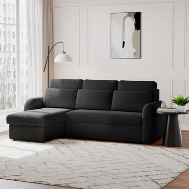 FLYN - 3 Seater L Shape Corner Sofabed in Teddy Boucle BLACK