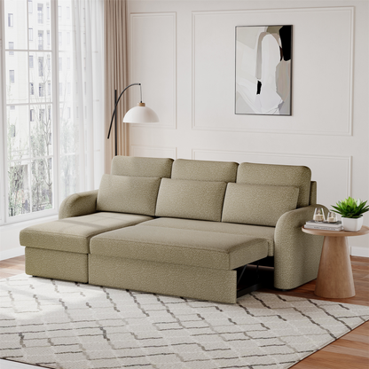 FLYN - 3 Seater L Shape Corner Sofabed in Teddy Boucle TAUPE