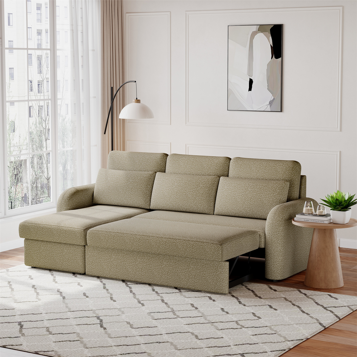 FLYN 3 Seater L Shape Boucle Pull Out Sofabed - 3 Colour Options