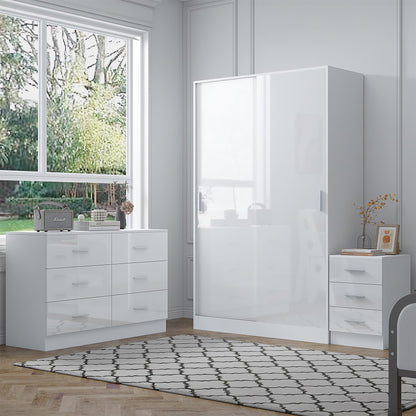 REFLECT Gloss 3pc Set - 2 Door Sliding Wardrobe + Wide Chest + Tall Bedside