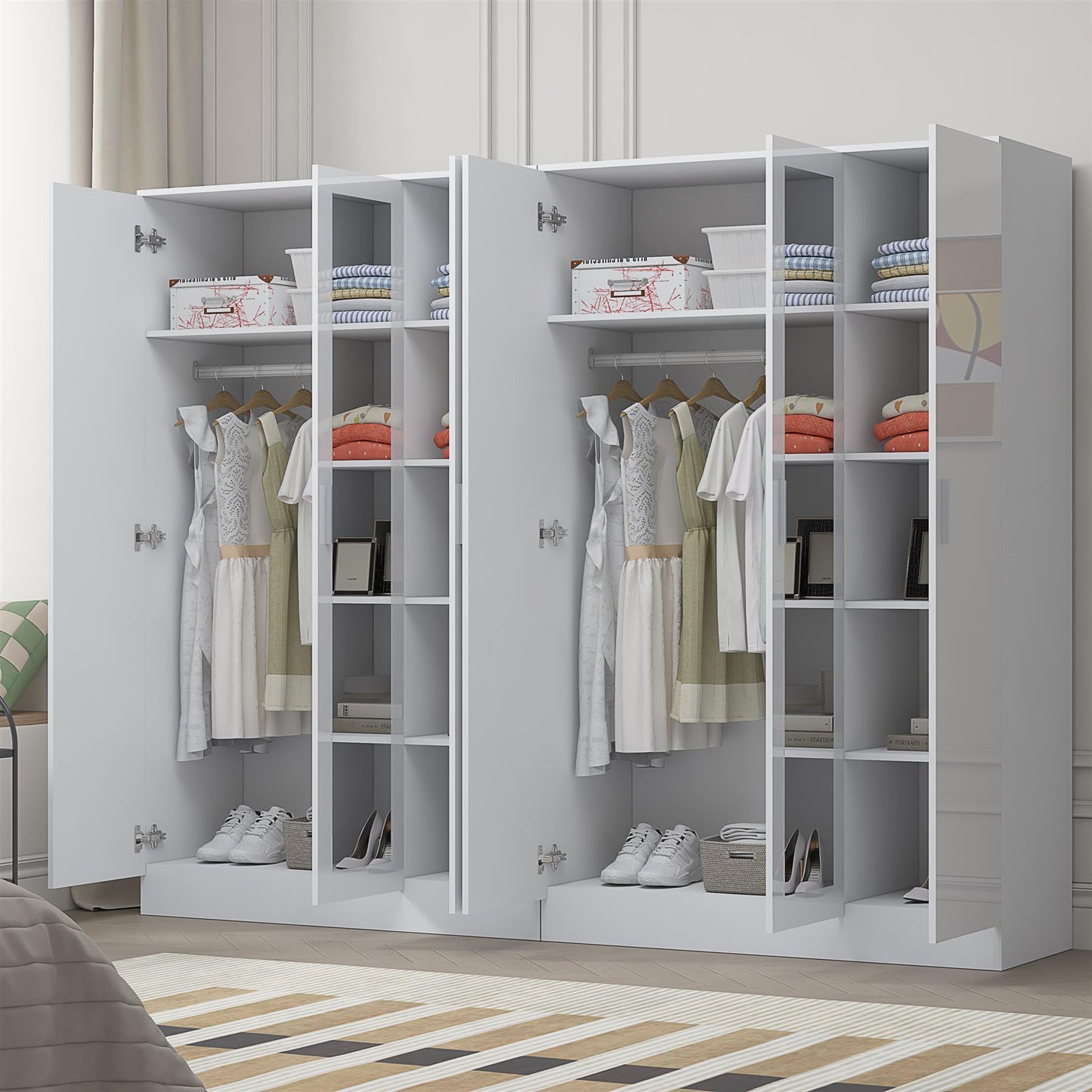 Reflect 2pc Wardrobe Bundle - 3 Door Mirror + 3 Door Mirror - White Gloss & Matt White