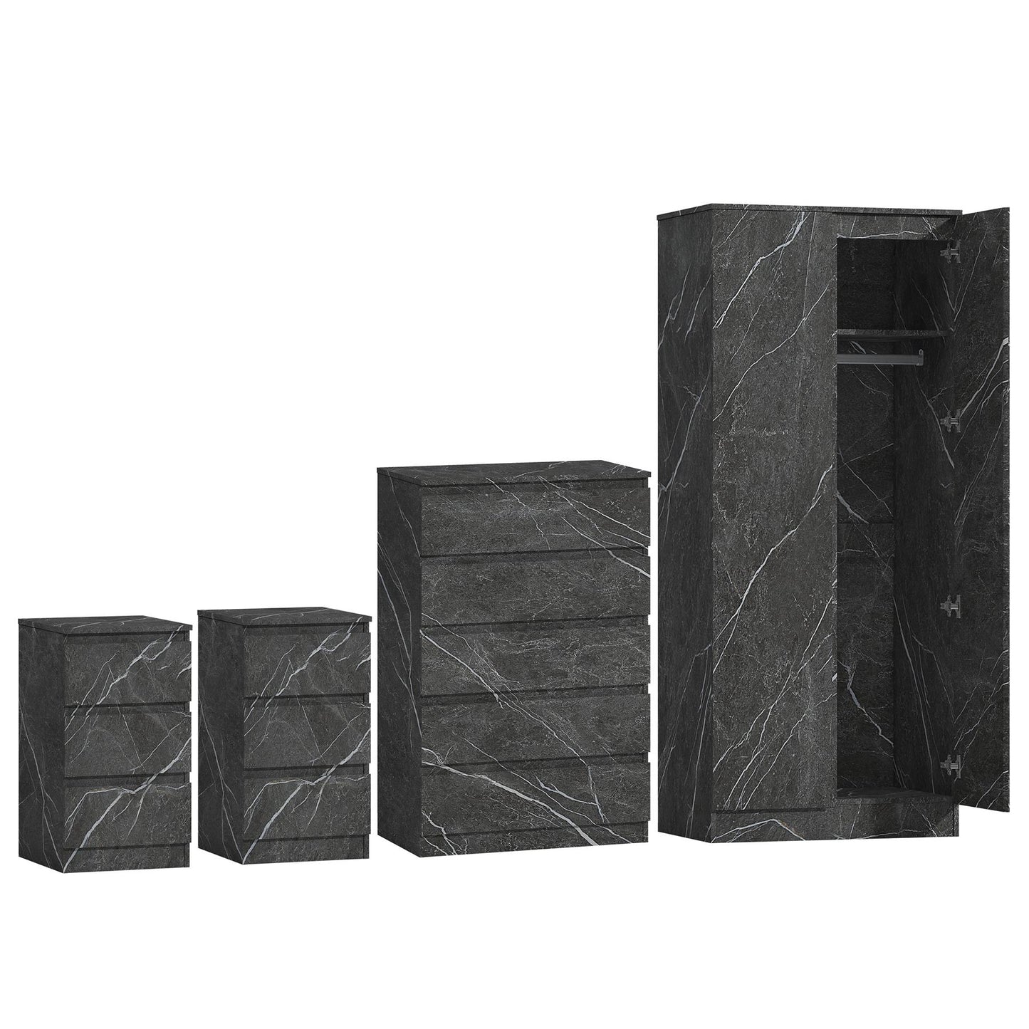 ZITA 3/4pc Bedroom Furniture Sets Wardrobe Chest Bedside - White OR Grey Marble