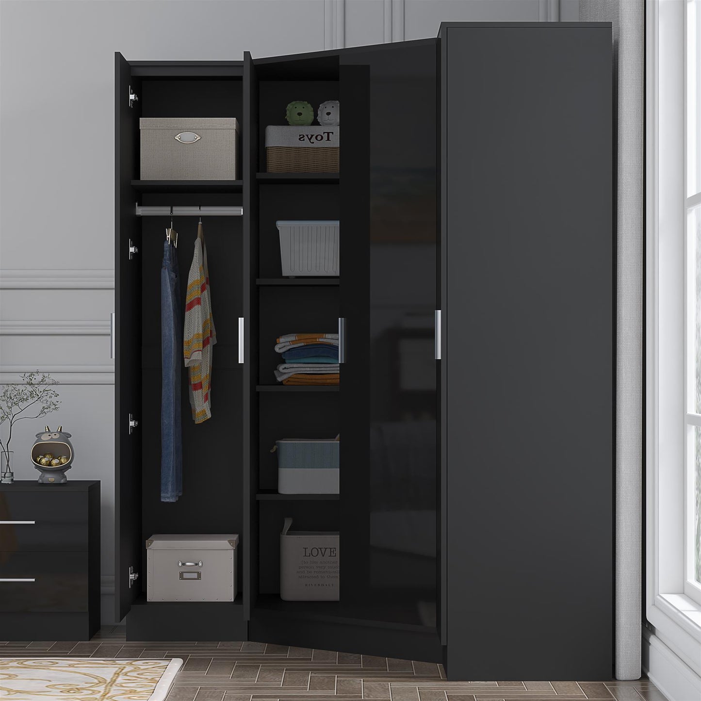 REFLECT Gloss 4 Door Corner Wardrobe Bundle Inc Corner + 2x 1 Door Wardrobes Set