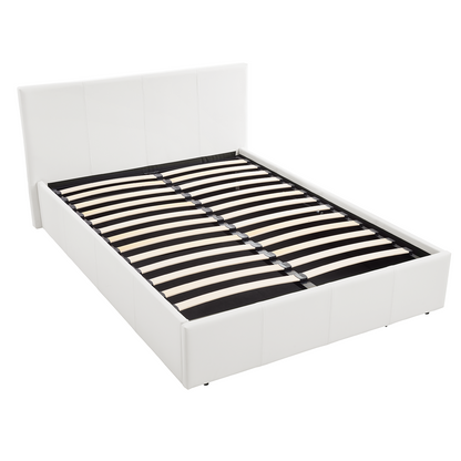 LUNA 5FT King Faux Leather Fabric White Ottoman Storage Bed Gas Lift & 17cm Thick Spring Mattress