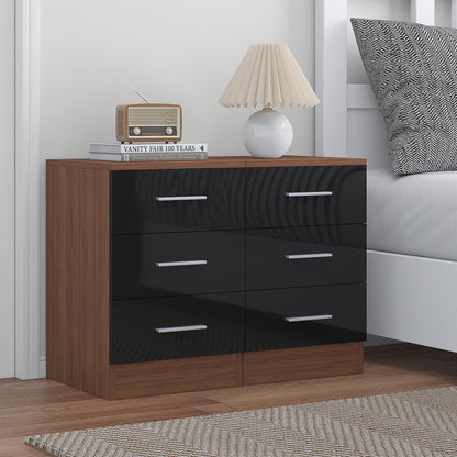 Reflect 3 Drawer Bedside Bundle (2x) - Black Gloss & Walnut - Modern Bedside