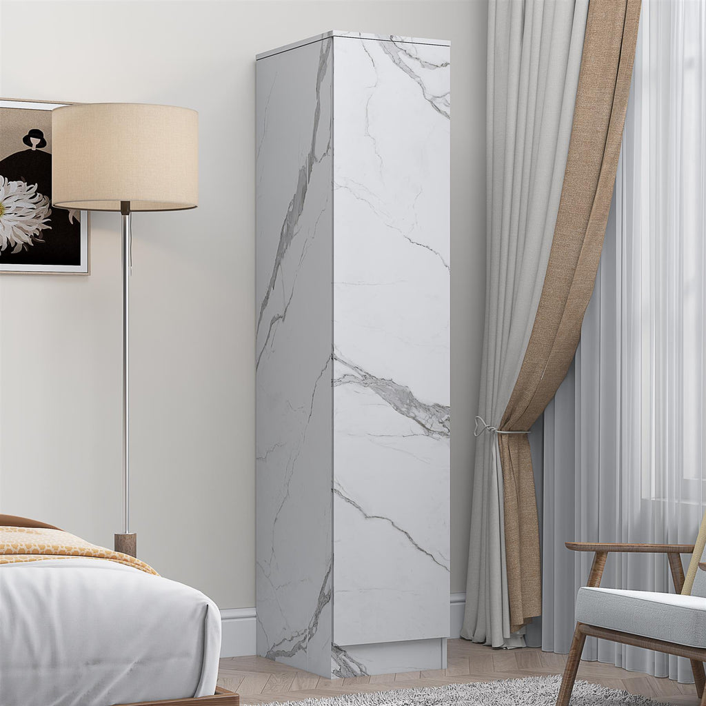 ZITA Compact 1-Door Wardrobe in White Marble Effect - Bedroom Storage, Stylish and Space-Saving