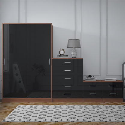 REFLECT Gloss 4pc Set - 2 Door Sliding Wardrobe + 5 Draw Chest + 2 Bedsides