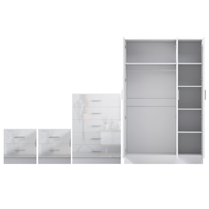 REFLECT Gloss 4pc Bedroom Set - 3 Door Wardrobe + 5 Draw Chest + 2 Bedsides