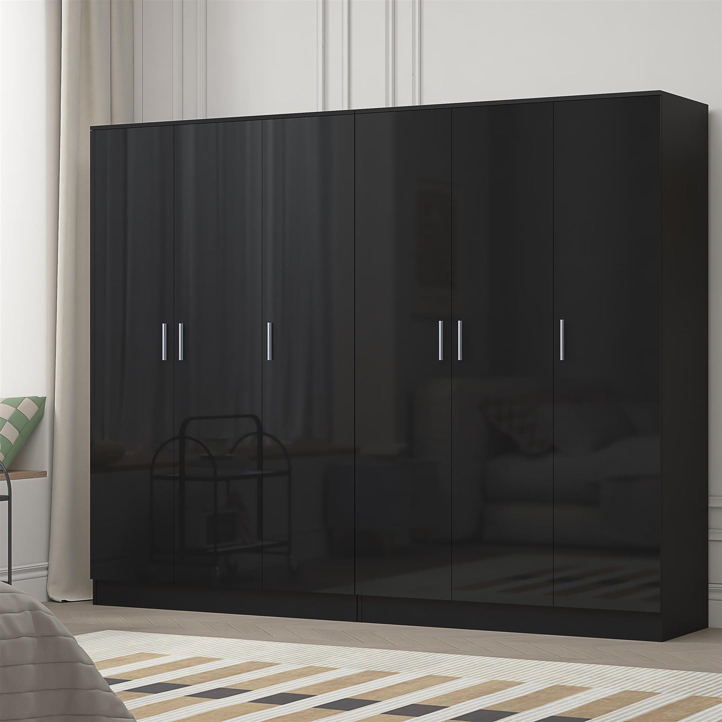 Reflect 2pc Wardrobe Bundle - 3 Door Plain + 3 Door Plain - Black Gloss & Black Oak