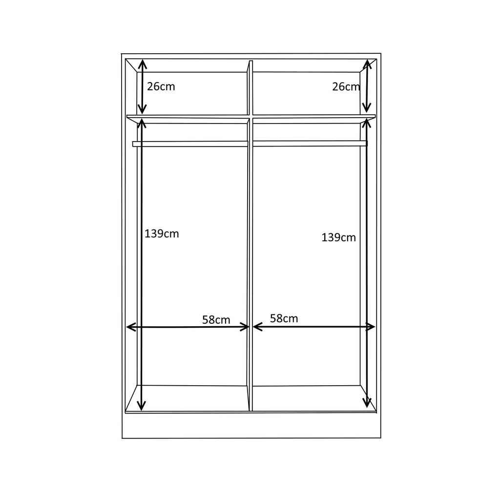 Reflect 2 Door Sliding Wardrobe - White Gloss & Matt White - Hanging Rails & Shelves - Modern Design