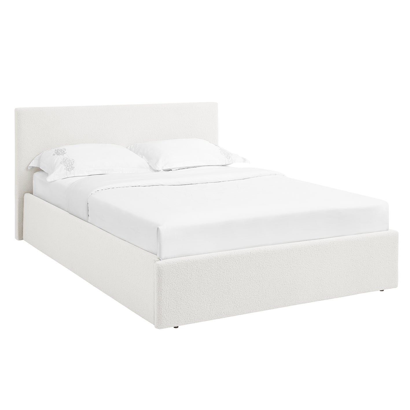 TEDDY BOUCLE 4FT6 Double White Ottoman Storage Bed Gas Lift Up with 20cm Memory Foam Mattress