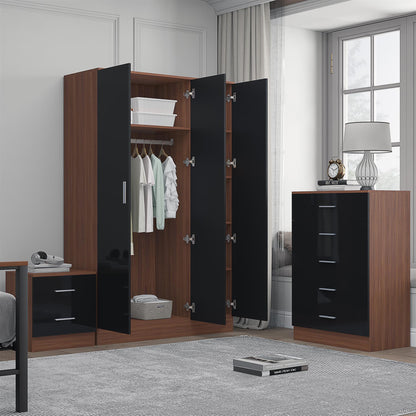 REFLECT Gloss 3pc Bedroom Set - 3 Door Wardrobe + 5 Draw Chest + Bedside