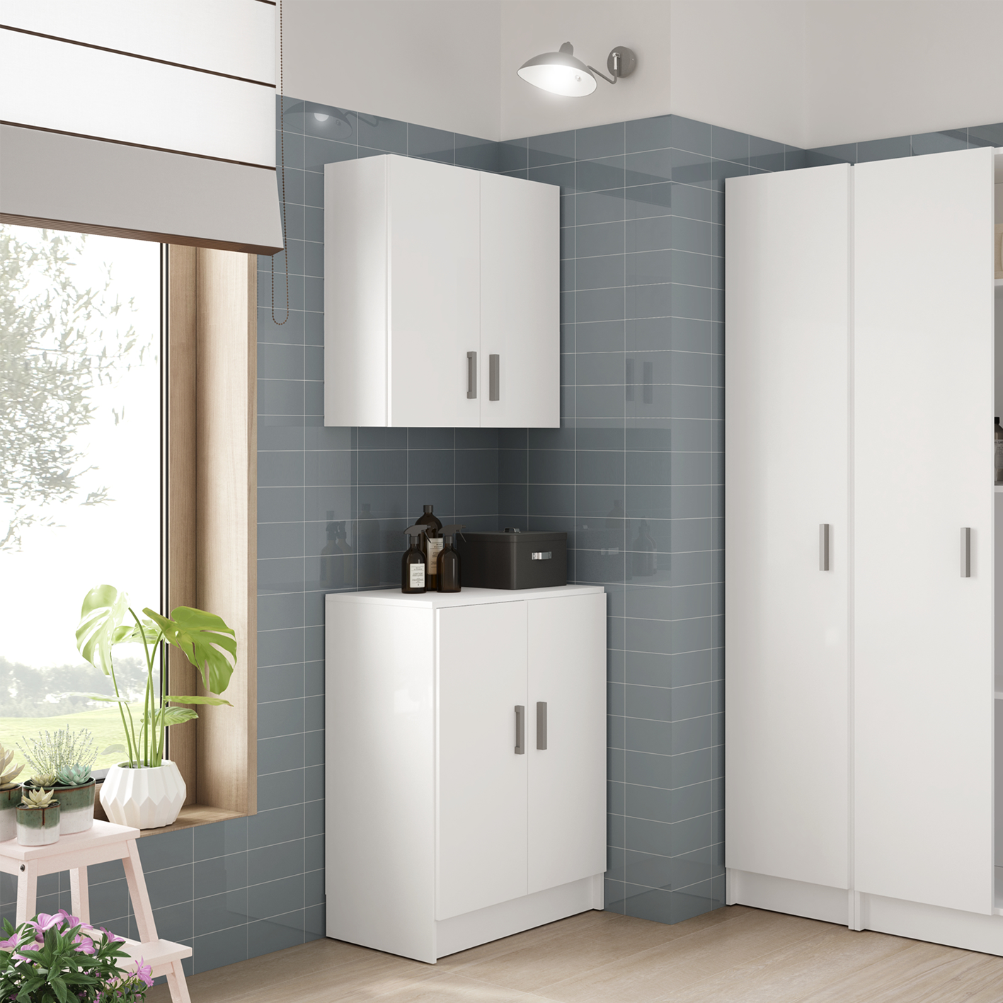 Vita White Wall-Hung Kitchen Cupboard - 2 Door Modular Storage Unit for Utility Room or Kitchen