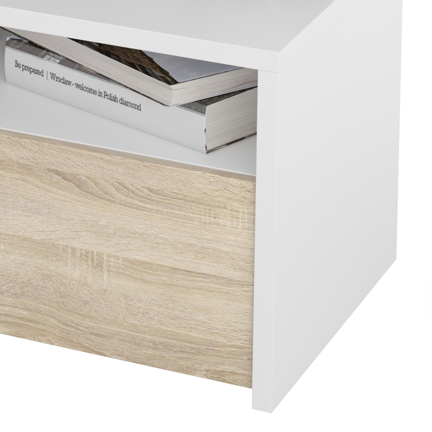 KIOTO 2 Door TV Unit in Oak & Satin White- Modern Media Cabinet with Storage