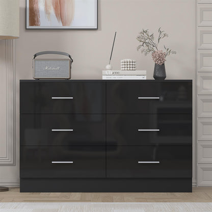 REFLECT Gloss Bedroom Furniture Wide 6 Drawer Chest of Drawers - 4 Colour Option