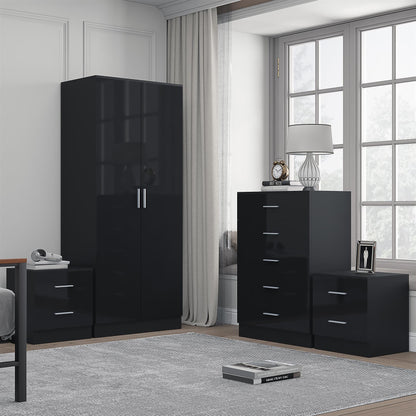 REFLECT Gloss 4pc Bedroom Set - 2 Door Wardrobe + 5 Draw Chest + 2 Bedsides