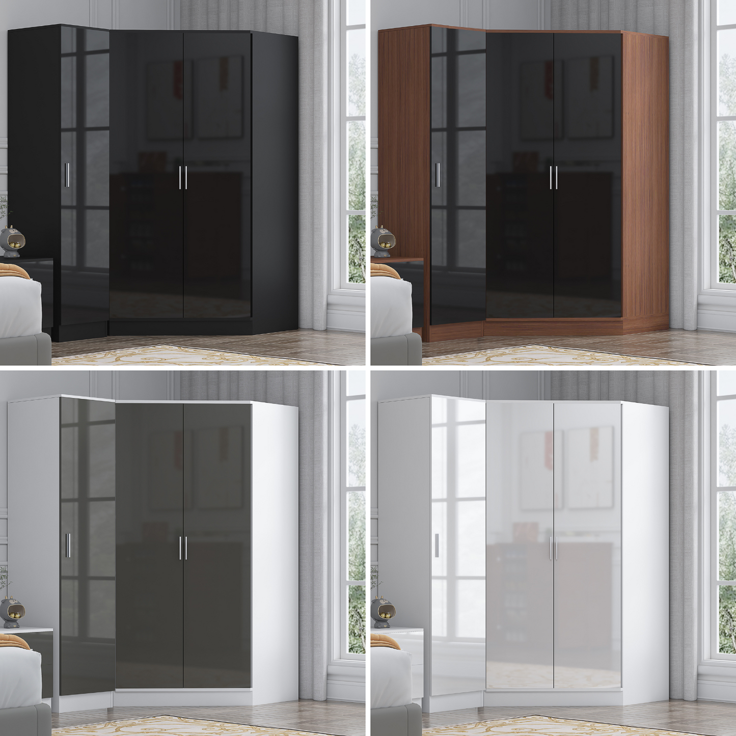 REFLECT Gloss 3 Door Corner Wardrobe Bundle Inc Corner + 1 Door Wardrobe Set