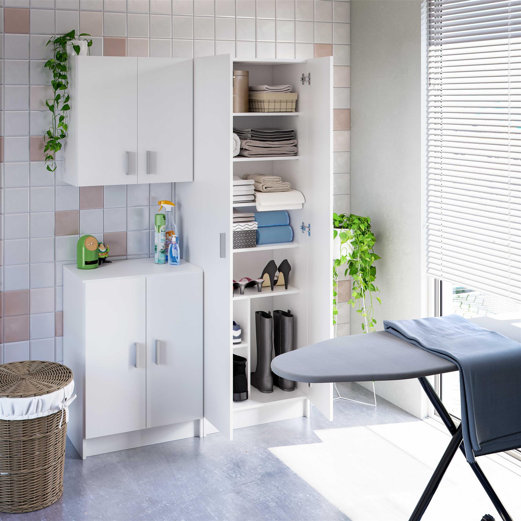 Vita White Wall-Hung Kitchen Cupboard - 2 Door Modular Storage Unit for Utility Room or Kitchen