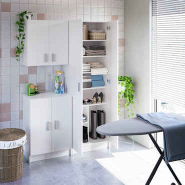 Vita White Wall-Hung Kitchen Cupboard - 2 Door Modular Storage Unit for Utility Room or Kitchen