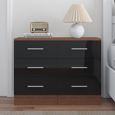 Reflect 3 Drawer Bedside Bundle (2x) - Black Gloss & Walnut - Modern Bedside