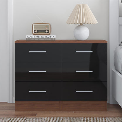 Reflect 3 Drawer Bedside Bundle (2x) - Black Gloss & Walnut - Modern Bedside