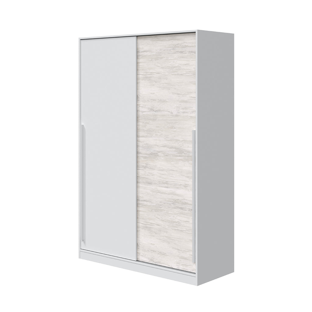 TOP 2 Door Large Modern Sliding Bedroom Wardrobe - White & Light Oak Finish
