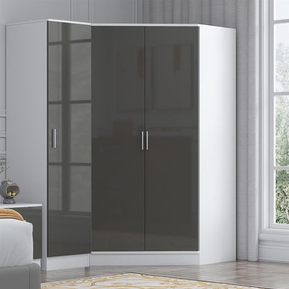 Reflect 2pc Wardrobe Bundle - 2 Door Corner + 1 Door Plain - Grey Gloss & Matt White
