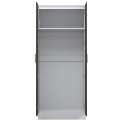 Reflect 2 Door Mirrored Wardrobe - Grey Gloss & Matt White - Hanging Rails & Shelves - Modern Sleek Design