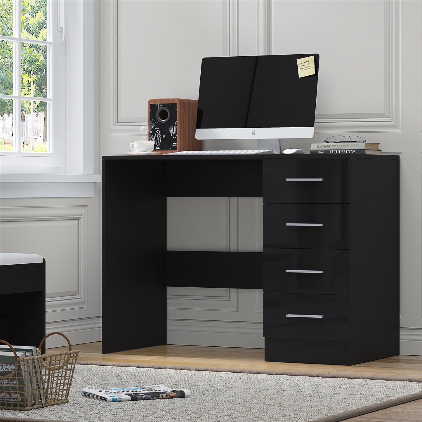 REFLECT High Gloss Bedroom Furniture Wardrobe Chest Bedside Desk Option in Black