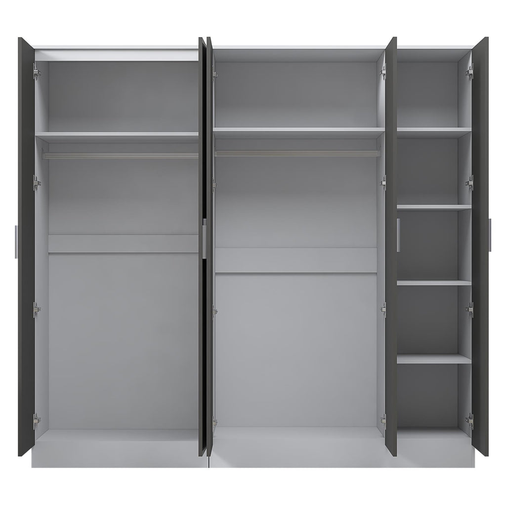REFLECT - 3 Door PLAIN + 2 Door PLAIN Wardrobe - Gloss Grey / Matt White