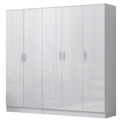 Reflect 2pc Wardrobe Bundle - 3 Door Plain + 2 Door Plain - White Gloss & Matt White
