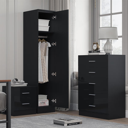 REFLECT Gloss 3pc Bedroom Set - 1 Door Wardrobe + 5 Draw Chest + Bedside
