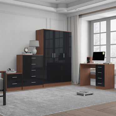 REFLECT Gloss 4pc Bedroom Set - 3 Door Wardrobe + Tall Chest + Bedside + Desk