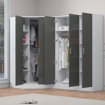 Reflect 2pc Wardrobe Bundle - 2 Door Corner + 3 Door Plain - Grey Gloss & Matt White