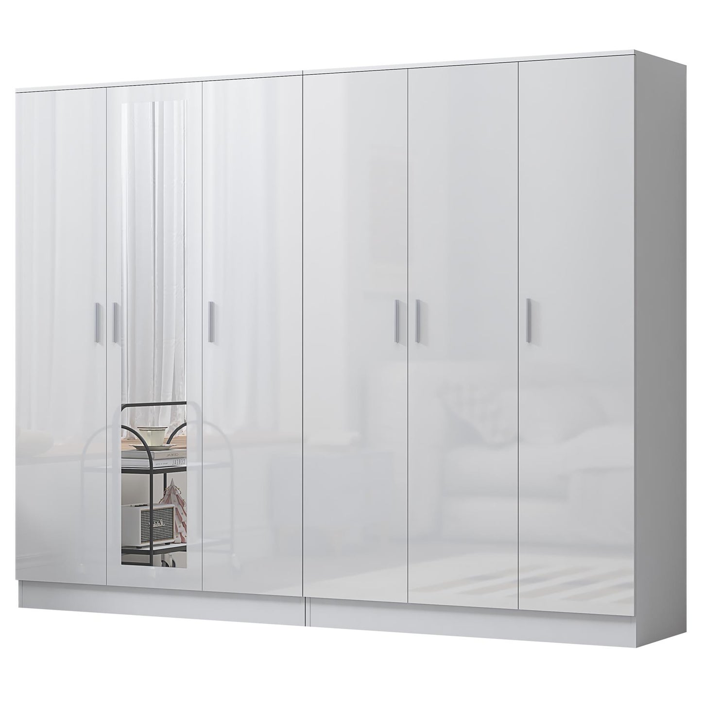 Reflect 2pc Wardrobe Bundle - 3 Door Mirror + 3 Door Plain - White Gloss & Matt White