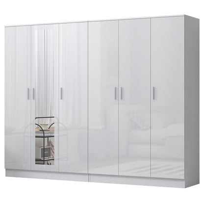 Reflect 2pc Wardrobe Bundle - 3 Door Mirror + 3 Door Plain - White Gloss & Matt White