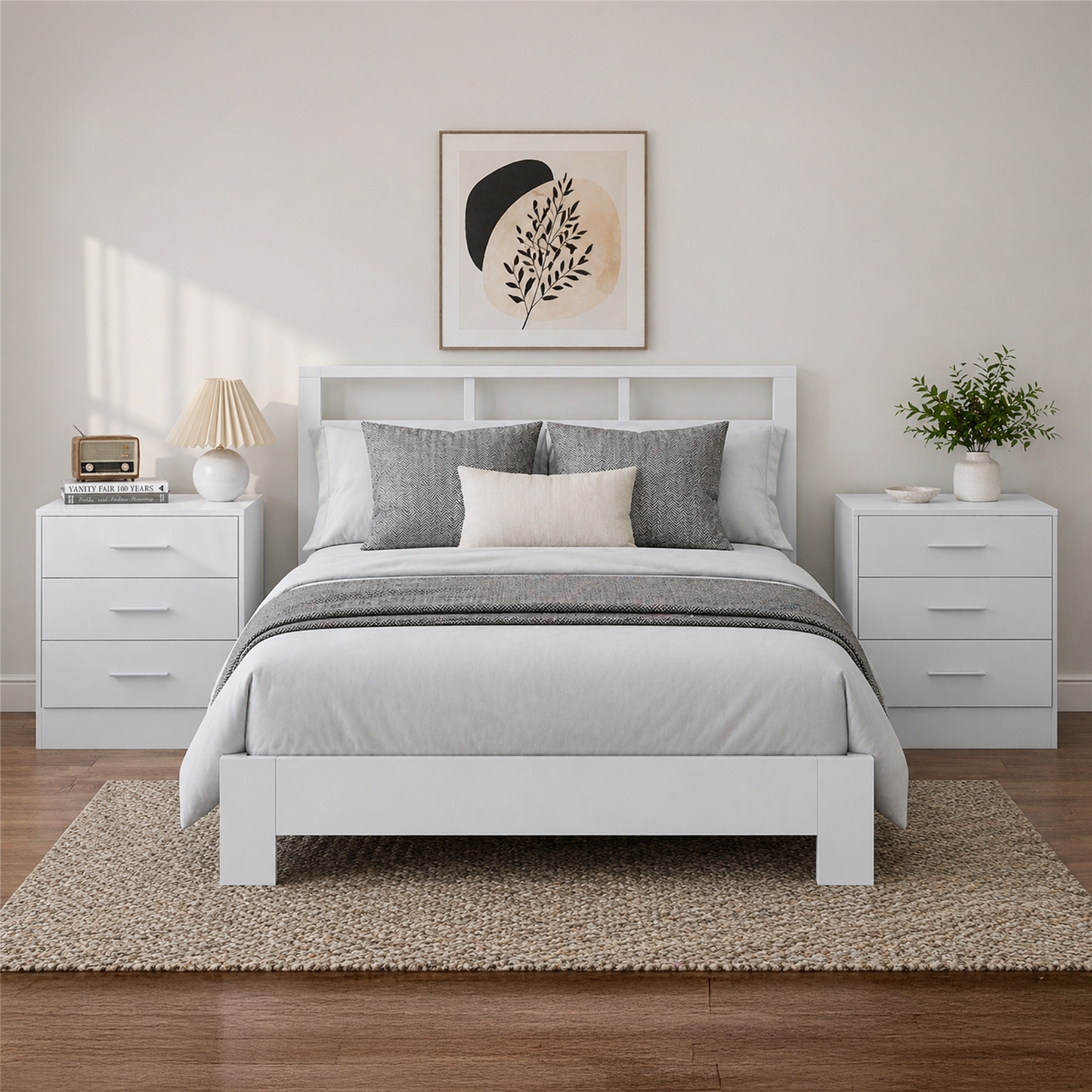 Reflect 3 Drawer Bedside Bundle (2x) - White Gloss & Matt White - Modern Bedside